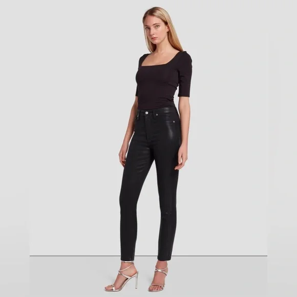 NWT 7 FOR ALL MANKIND B(AIR) Denim High Waist Ankle Skinny in Coated Black 25